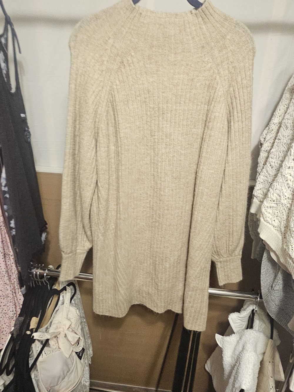 OLVIA GREY Ribbed Knit Mini Dress in Beige - Women
